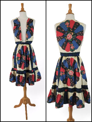 Patchwork Print Skirt and Vest Set front and Back Views