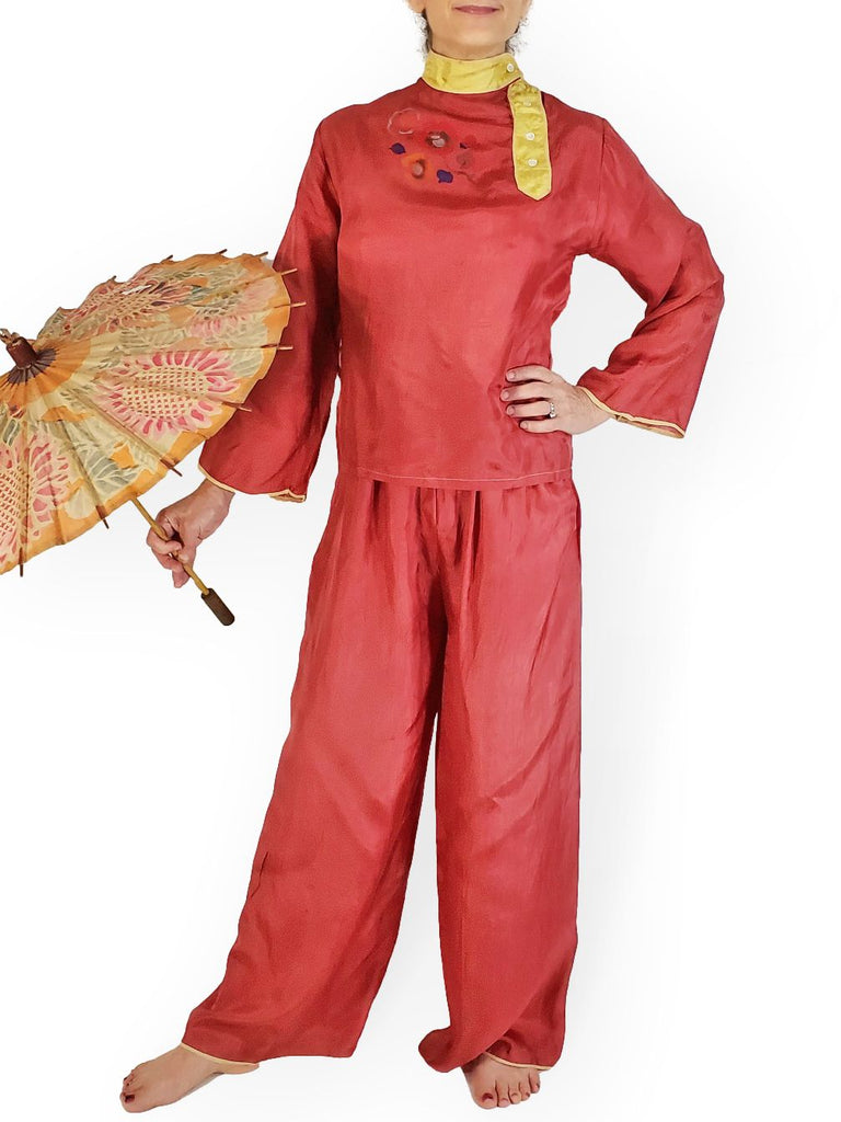 1940s Occupied Japan Top, Trousers, Parasol Set