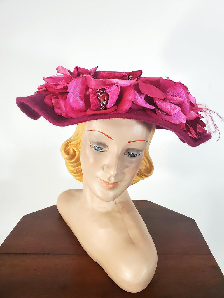 40s/50s Platter Hat in Magenta Fur Felt