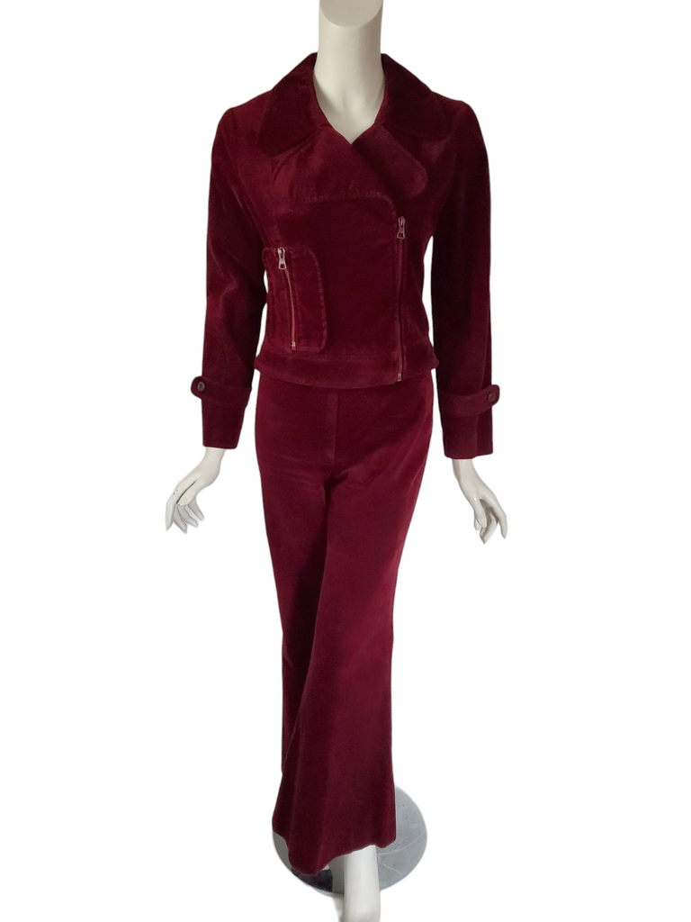 1970s Burgundy Velvet Pantsuit