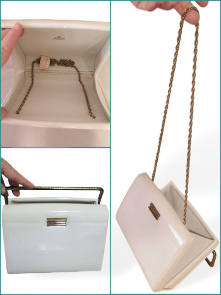 60s Mod Box Purse in White Patent