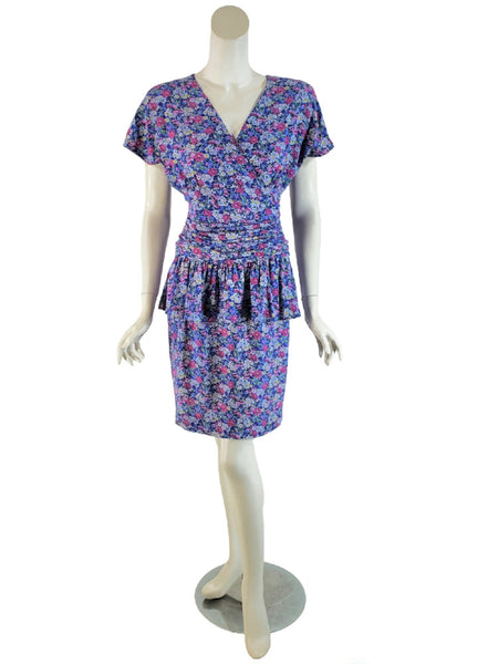 80s floral peplum dress, far view
