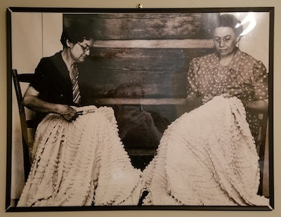 Women tufting chenille quilts. North Georgia, 1930s.