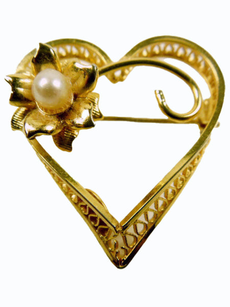 Vintage Mid-Century Gold-Filled Heart-Shaped Brooch