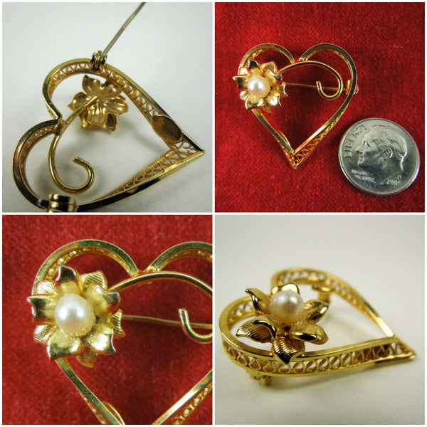 Vintage Mid-Century Gold-Filled Heart-Shaped Brooch