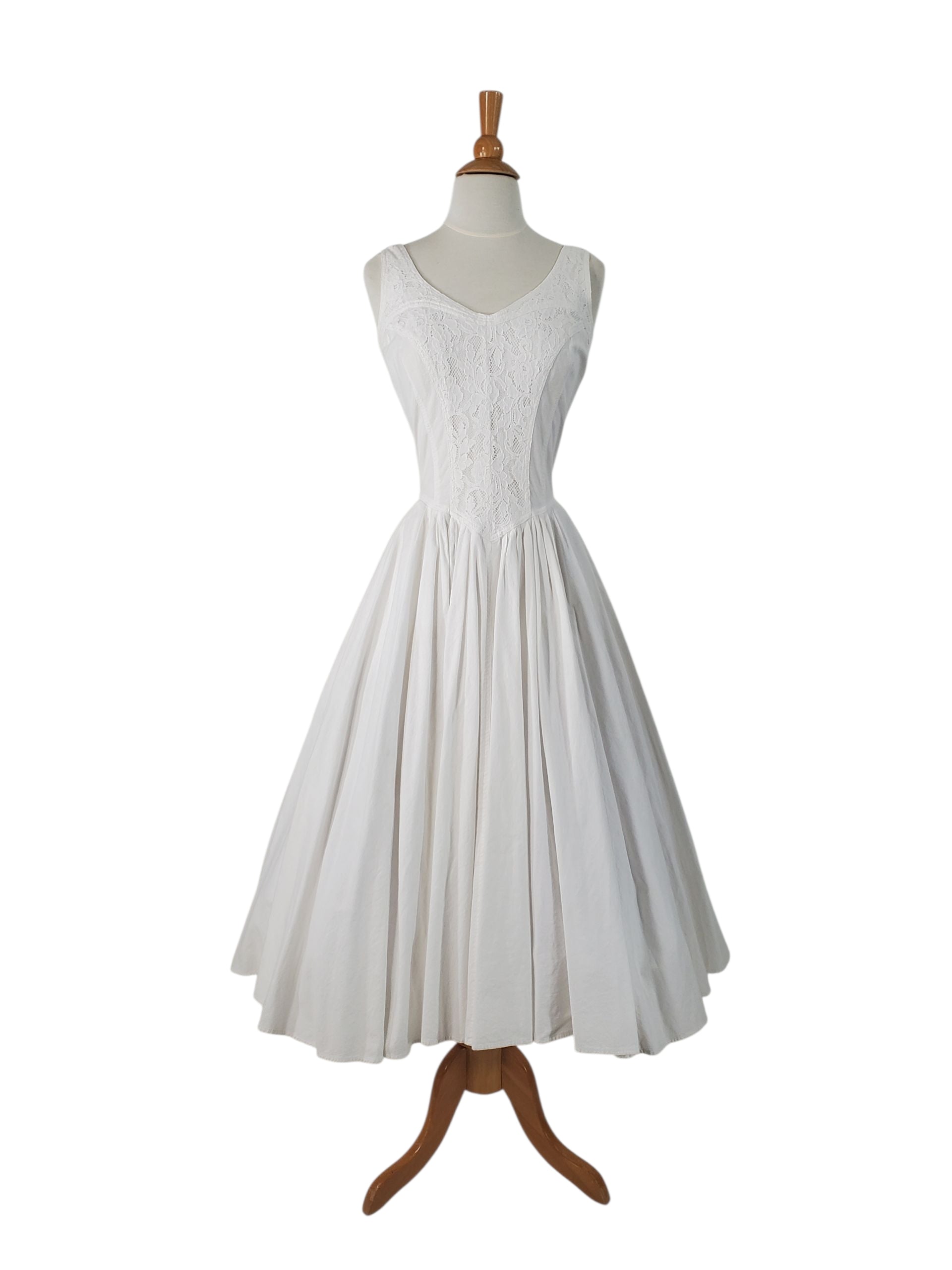 white dress 80s 80s Does 50s White Full Skirt Cotton Sundress With Pockets – Better Dresses Vintage