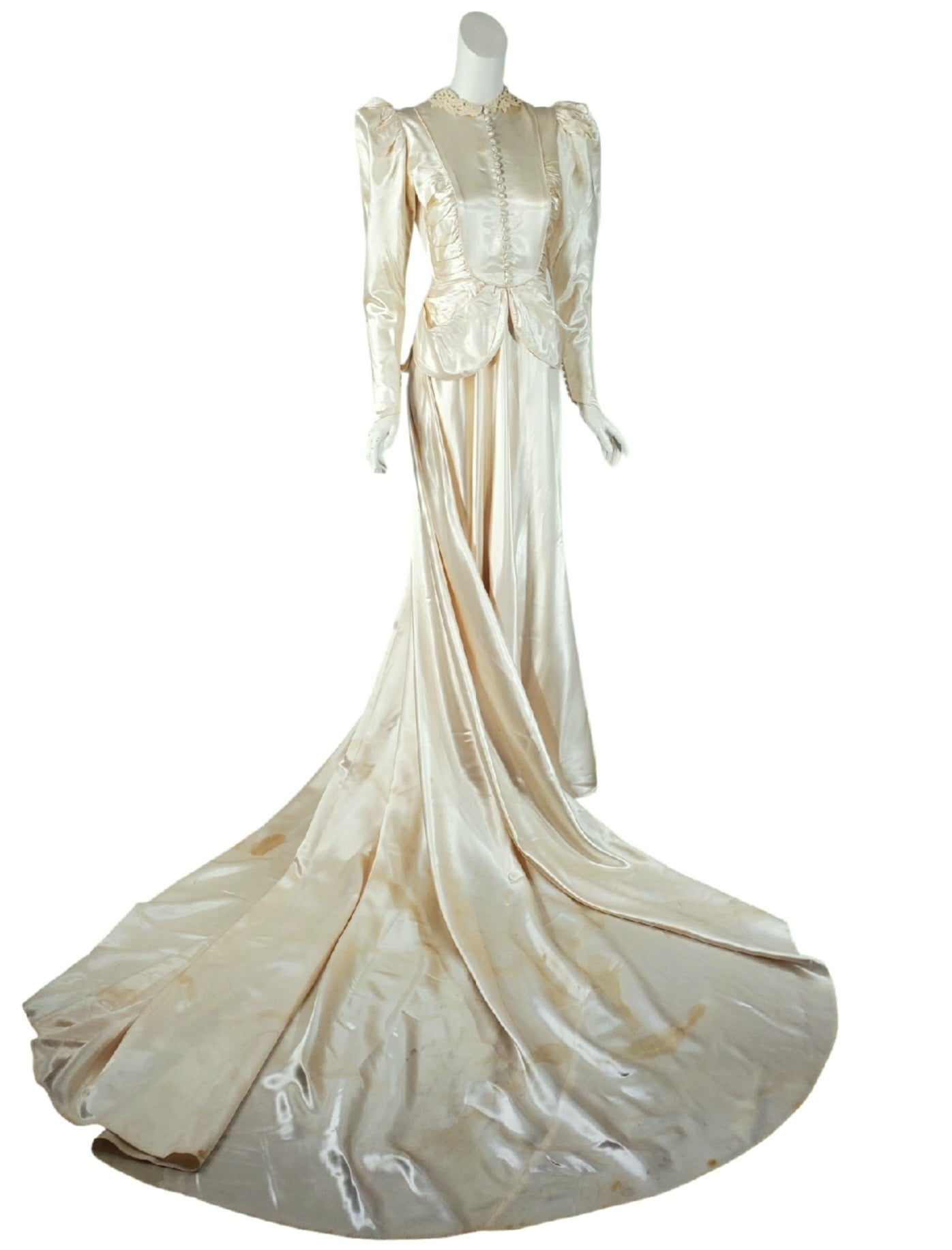 30s/40s Satin Wedding Gown With Long Sleeves and Peplum Better Dresses Vintage 30s/40s Satin Wedding Gown With Long Sleeves and Peplum Better Dresses Vintage