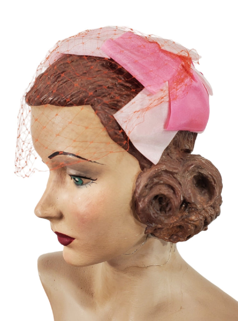 50s or 60s Pink Veil hat