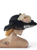 side view of New Look Black Wide Brim Straw + Lace Hat