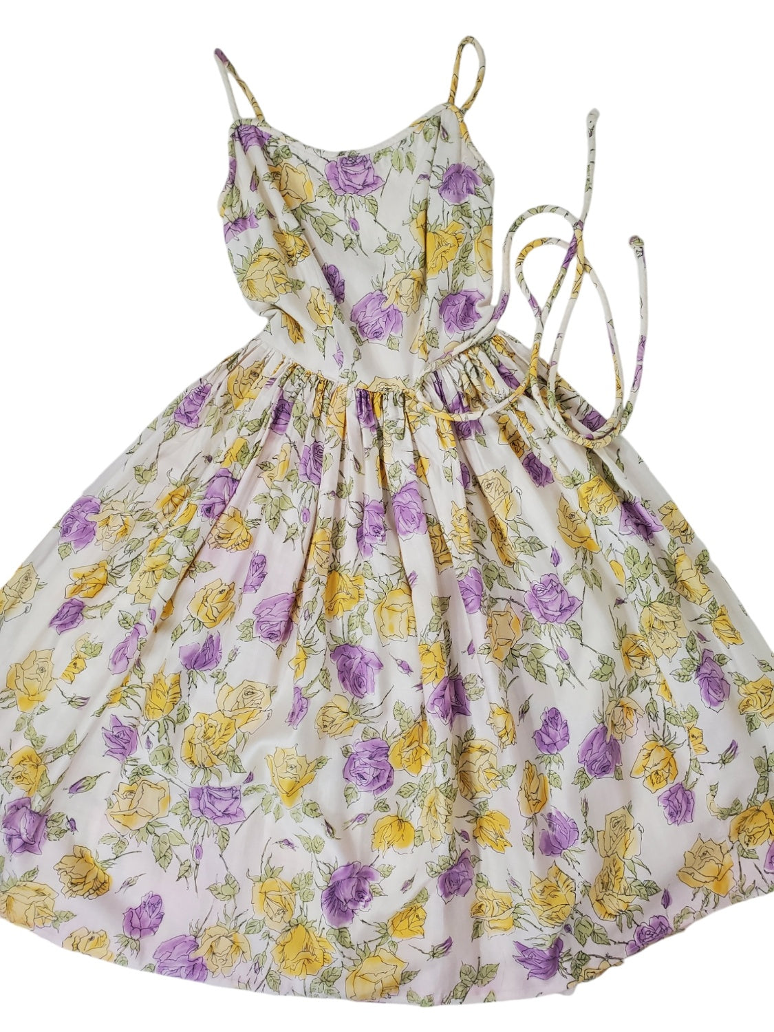50s/60s Purple and Yellow Roses Full Skirt Sundress With Head Scarf – Better Dresses Vintage 50s/60s Purple and Yellow Roses Full Skirt Sundress With Head Scarf – Better Dresses Vintage