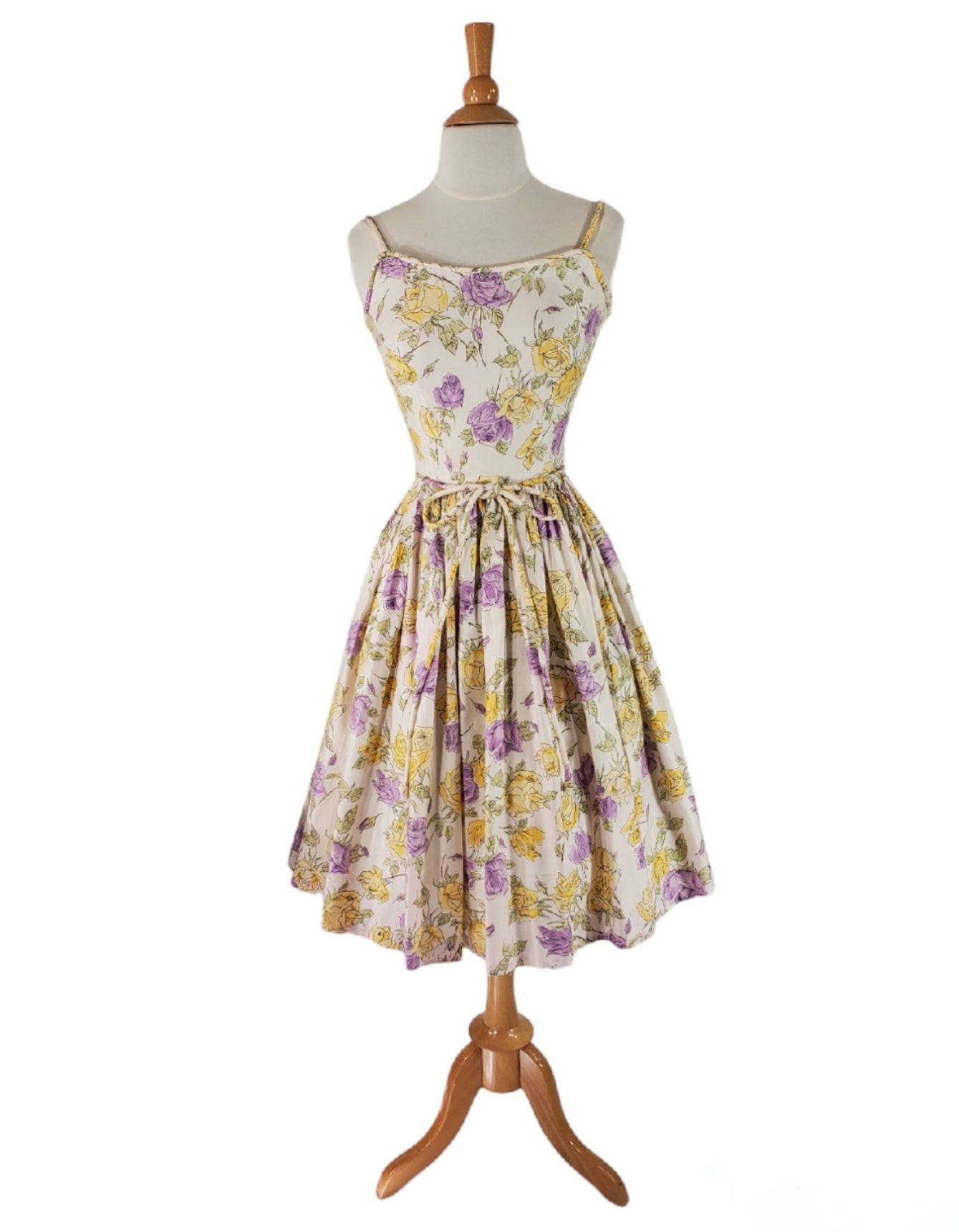 yellow purple dress 50s/60s Purple and Yellow Roses Full Skirt Sundress With Head Scarf – Better Dresses Vintage