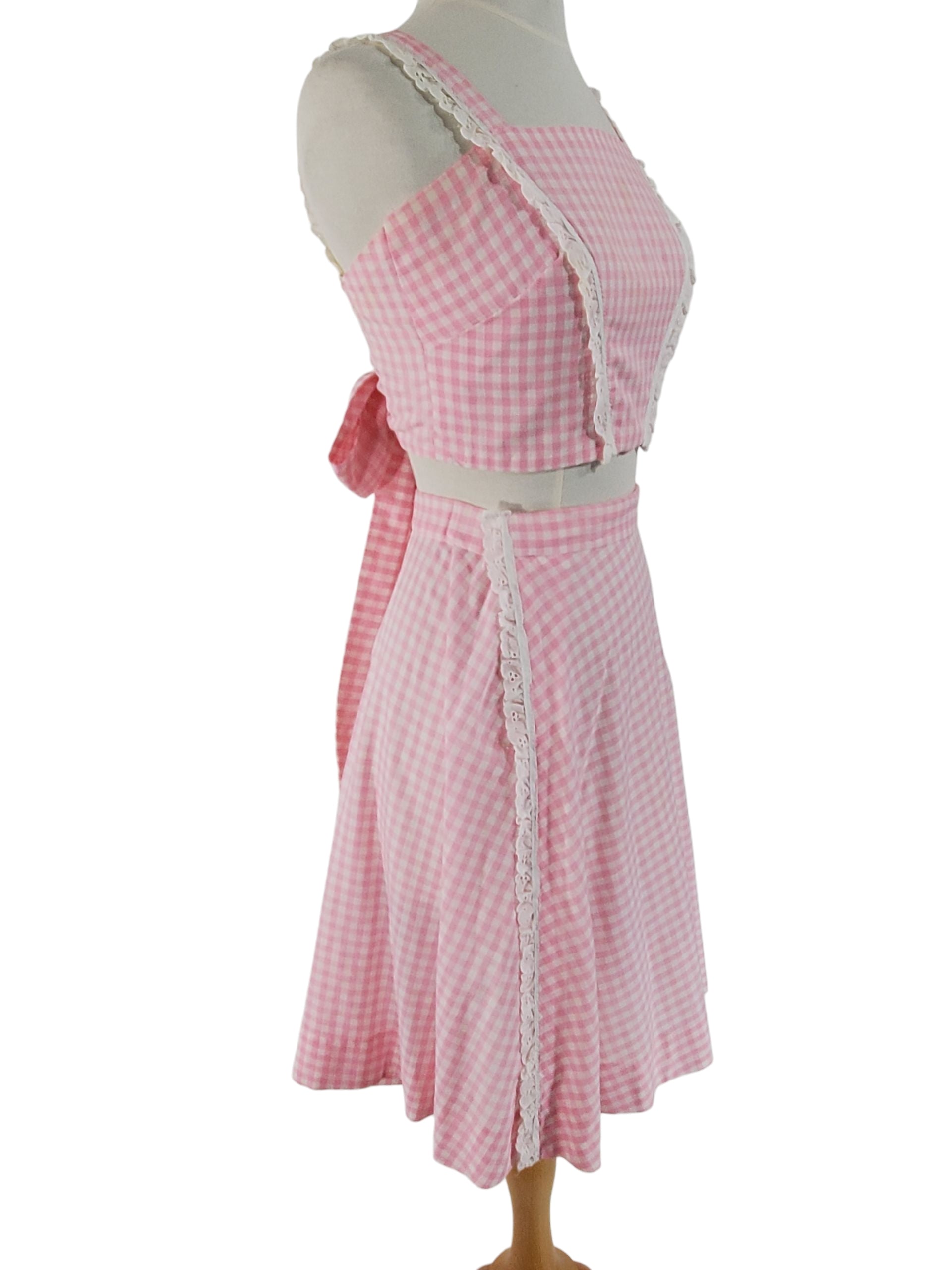 70s Crop Top and A-Line Skirt in Pink Gingham - SM 70s Crop Top and A-Line Skirt in Pink Gingham - SM