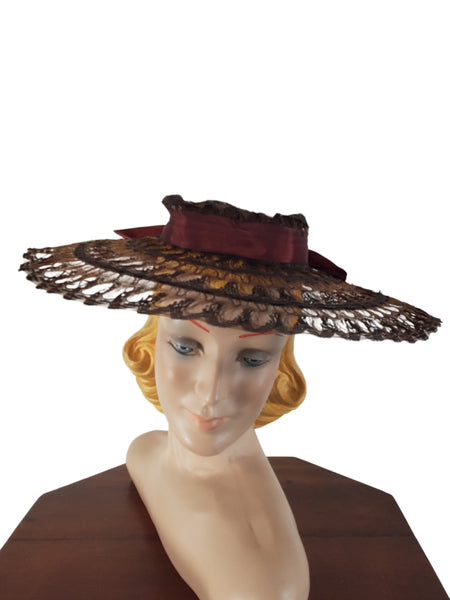 Brown mid-century platter hat