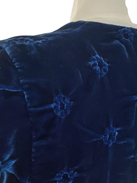 30s Blue Velvet Bolero Jacket Detail