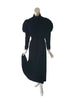 80s Black Velvet T-Neck Puff Sleeve Maxi