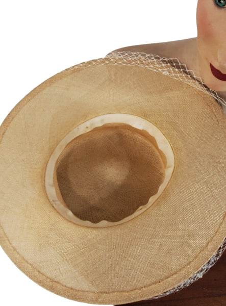 SPLENDID 1940s\' CREAM COLORED STRAW FEDORA WITH BLACK BOWS AND FULL VEIL 1940s Straw Hat Men - Etsy main image 4