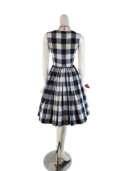 1950s 1960s Full Skirt Gingham Dress Back