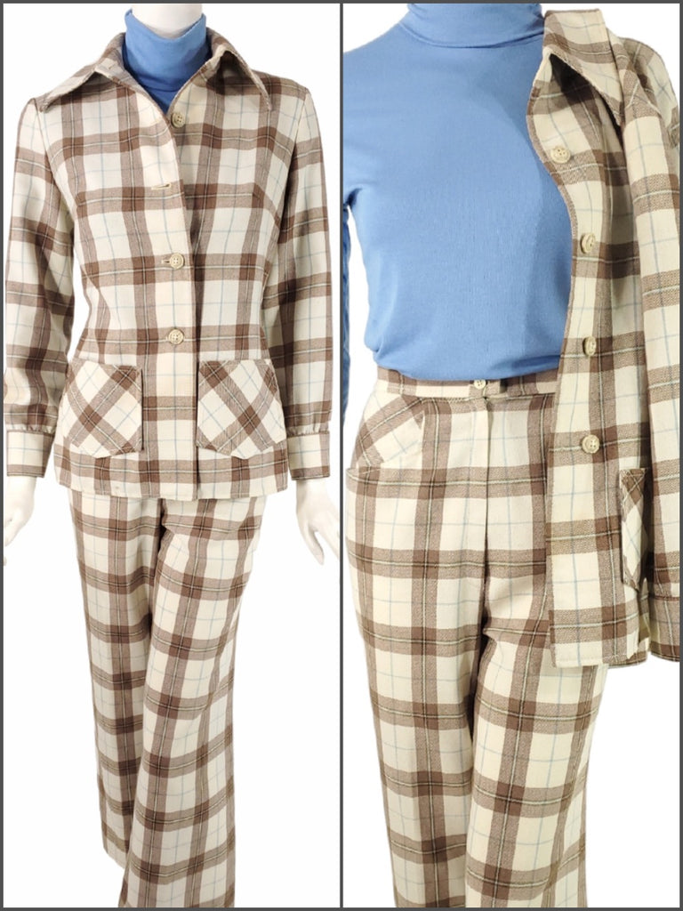 70s Women's Plaid Flannel Pantsuit