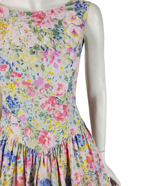 1980's Floral Cotton Sundress Front Closeup