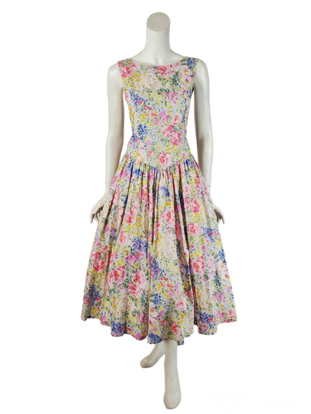80s Pastel Floral Full Skirt Cotton Dress – Better Dresses Vintage