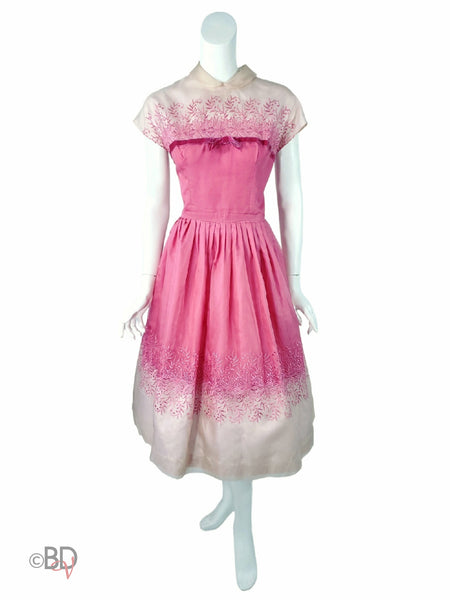 1950s Pink Silk Party Dress