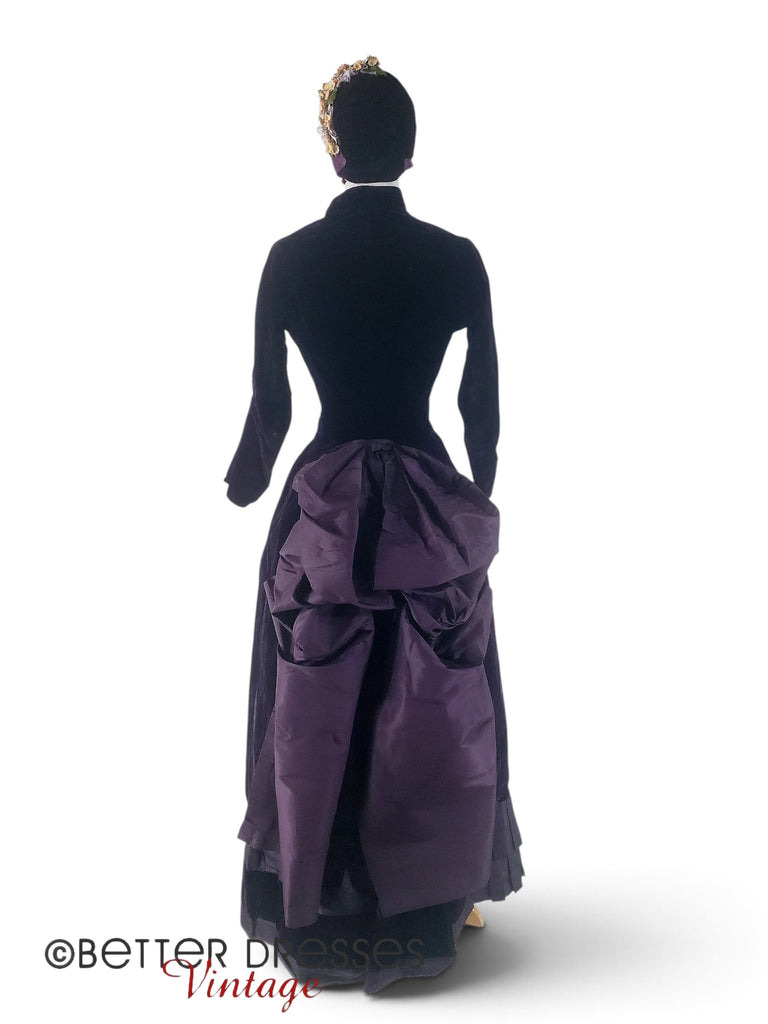 Purple bustle dress set, back view