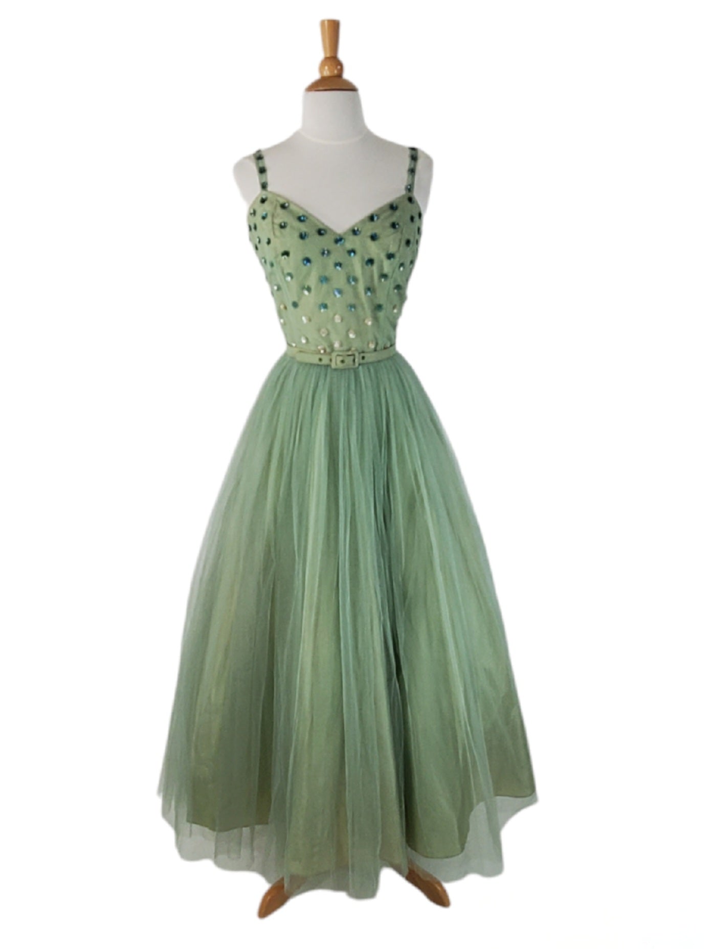 40s/50s Seafoam Green Tulle Ball Gown + Wrap - sm, med Better Dresses Vintage 40s/50s Seafoam Green Tulle Ball Gown + Wrap - sm, med Better Dresses Vintage