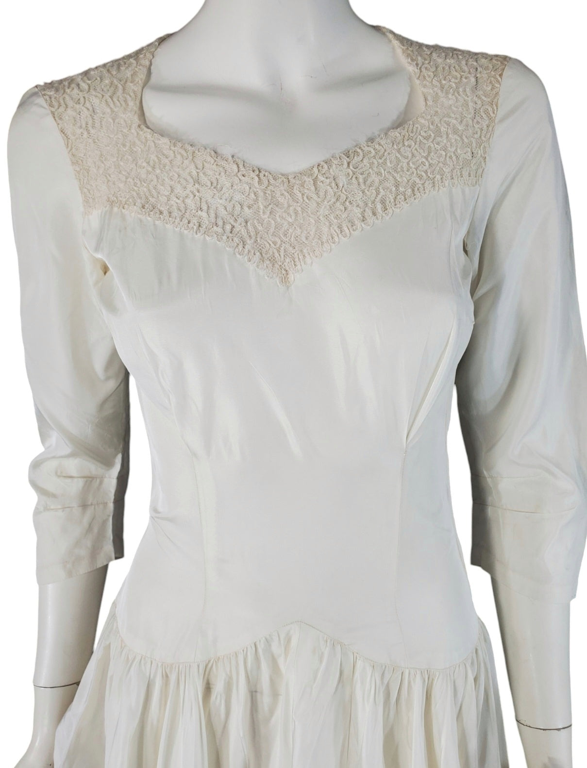 40s Cream Satin Wedding Dress or Formal Gown SM