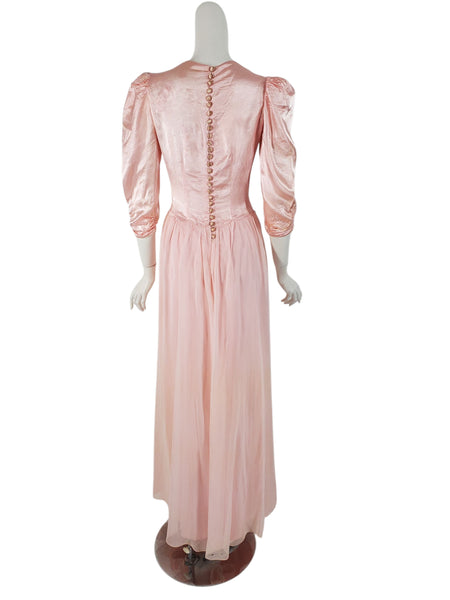 40s Peach Pink Satin and Crepe Gown - AS IS - sm