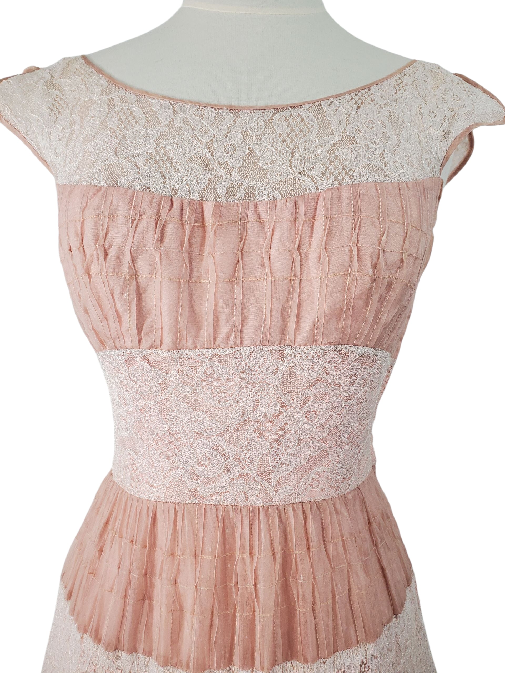 40s/50s Pink Silk and Lace Party Dress - sm Better Dresses Vintage 40s/50s Pink Silk and Lace Party Dress - sm Better Dresses Vintage