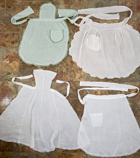 Antique Pin Aprons and Half Aprons - lot of 4