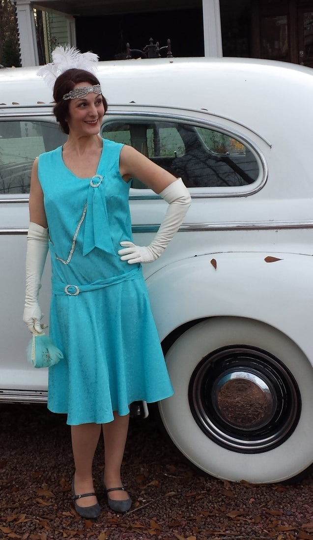 20s Style Flapper Costume in Aqua Blue