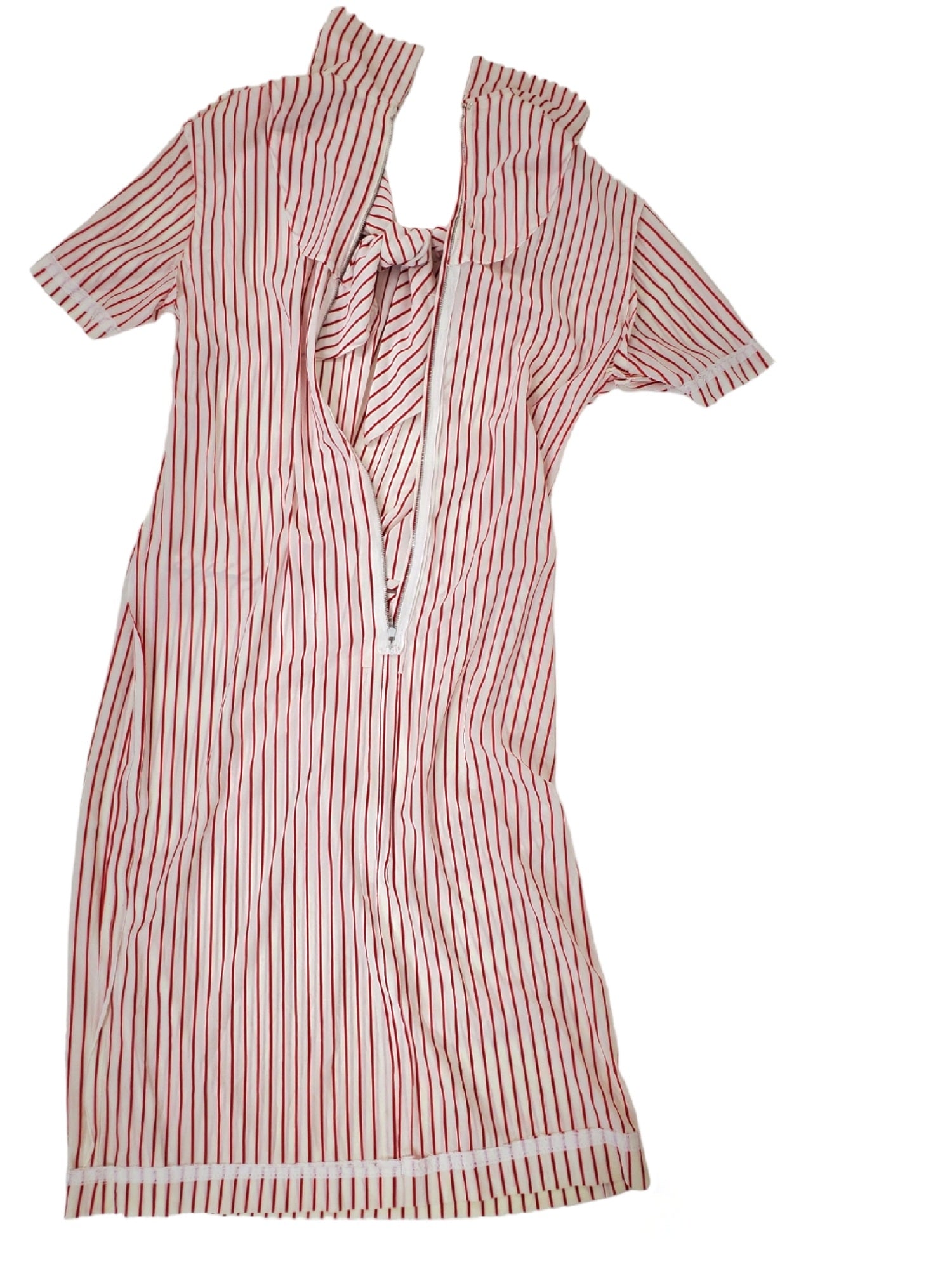 60s Does 20s Red Stripes Shift Dress With Tie Collar - med, lg Better Dresses Vintage 60s Does 20s Red Stripes Shift Dress With Tie Collar - med, lg Better Dresses Vintage