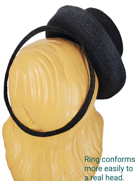 Back view of 40s Black Straw Tilt Hat Showing Ring