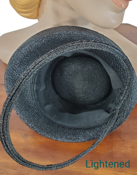 40s Black Straw Tilt Top Hat – Better Dresses Vintage display picture 1