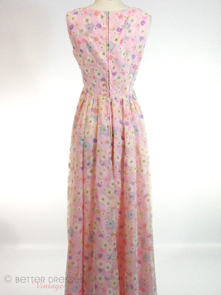 Robe longue florale rose des années 60