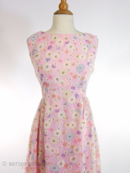 Robe longue florale rose des années 60