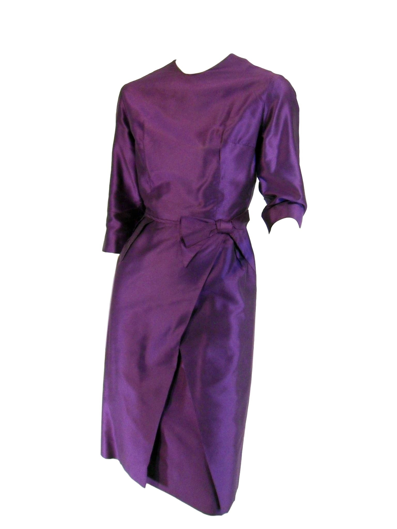 silk wiggle dress 50s/60s Pastel Floral Silk Chiffon Bombshell Wiggle Dress w/ Satin Bow S 4/6