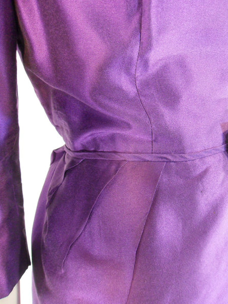 Mimi Fendler purple silk sheath dress set-in waistband. BDV