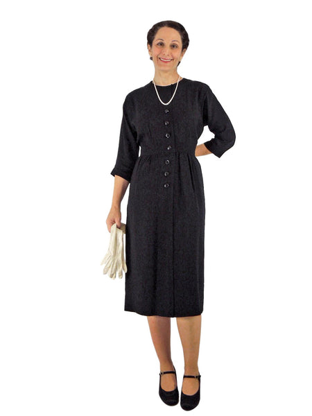 40/50s Black Rayon Dress - front