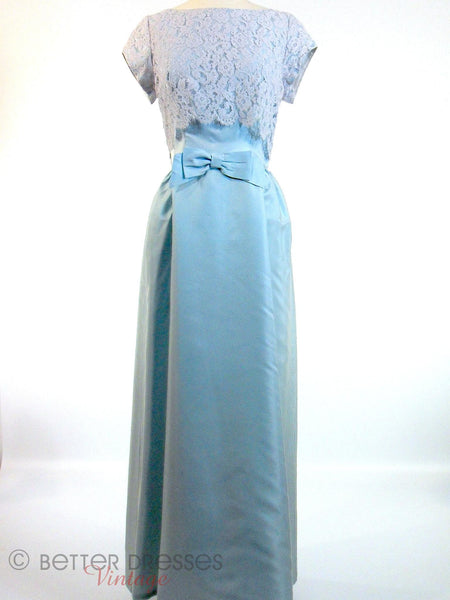 Vtg 60s Blue Gown With Lace Bodice - full view