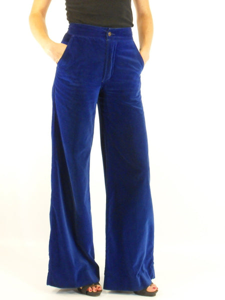 70s Electric Blue Cotton Velvet Trousers