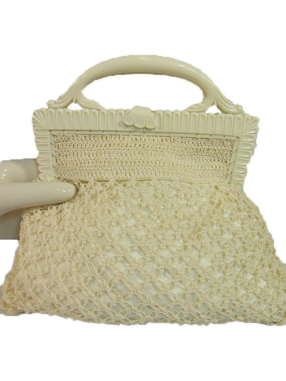 40s/50s White Crochet Handbag by Tilco