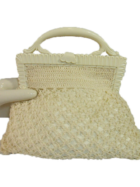 Sac à main au crochet blanc des années 40/50 par Tilco