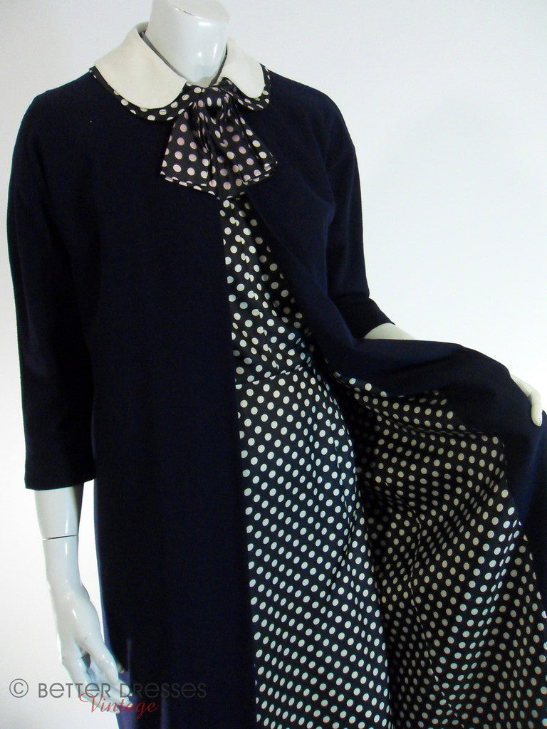Vintage 50s Rayon Polka Dot Dress & Wool Coat Set in Navy Blue by Georgette Better Dresses Vintage Vintage 50s Rayon Polka Dot Dress & Wool Coat Set in Navy Blue by Georgette Better Dresses Vintage