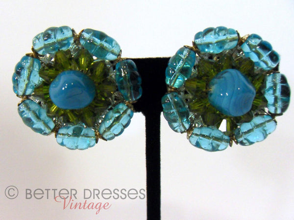 50s Clip-On Earrings in Blue