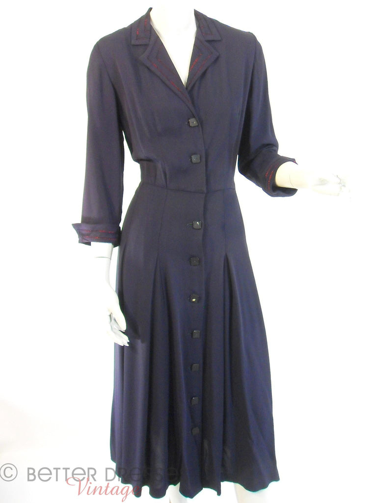 40s Navy Rayon Day Dress - full view