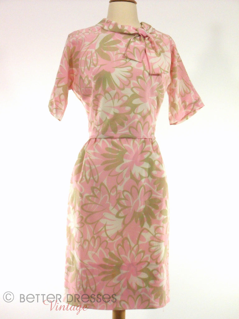 60s Pink & Taupe Floral Wiggle Dress at Better Dresses Vintage