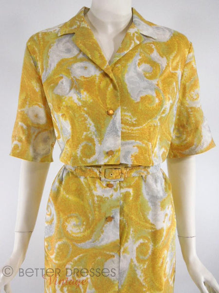 50s/60s Yellow + Gray Shirtwaist Dress - close