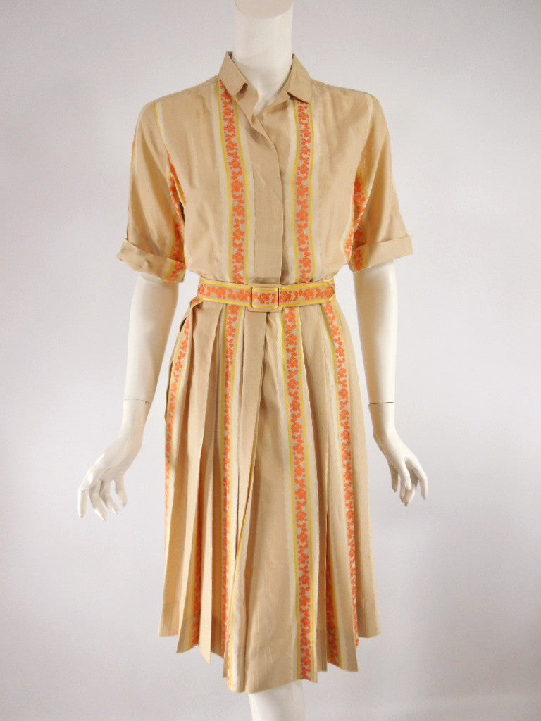 50s/60s Striped Silk Shirtwaist Dress - overview